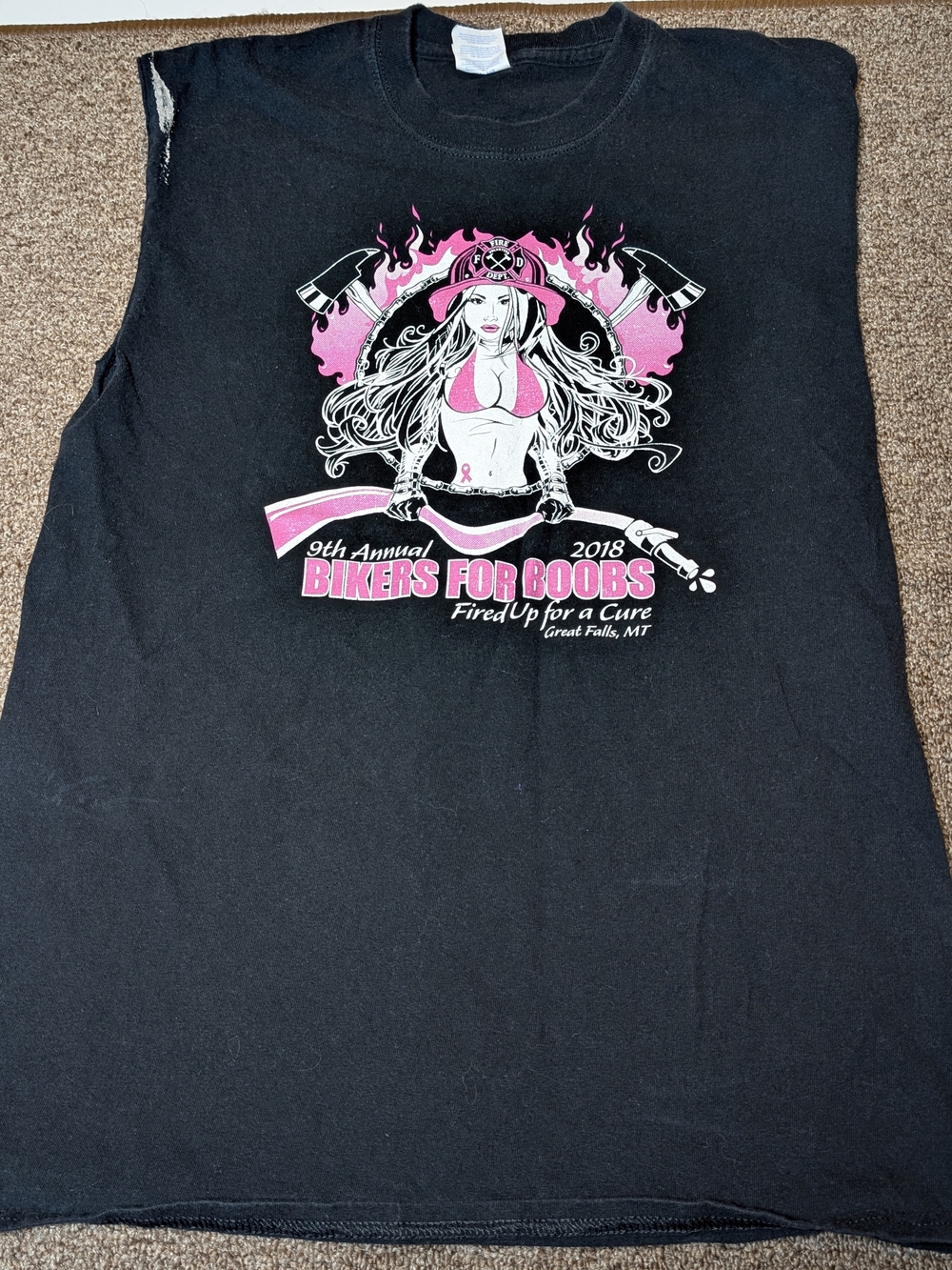 2018 Bikers For Boobs Muscle T-Shirt Men M Cut Sleeves Distressed